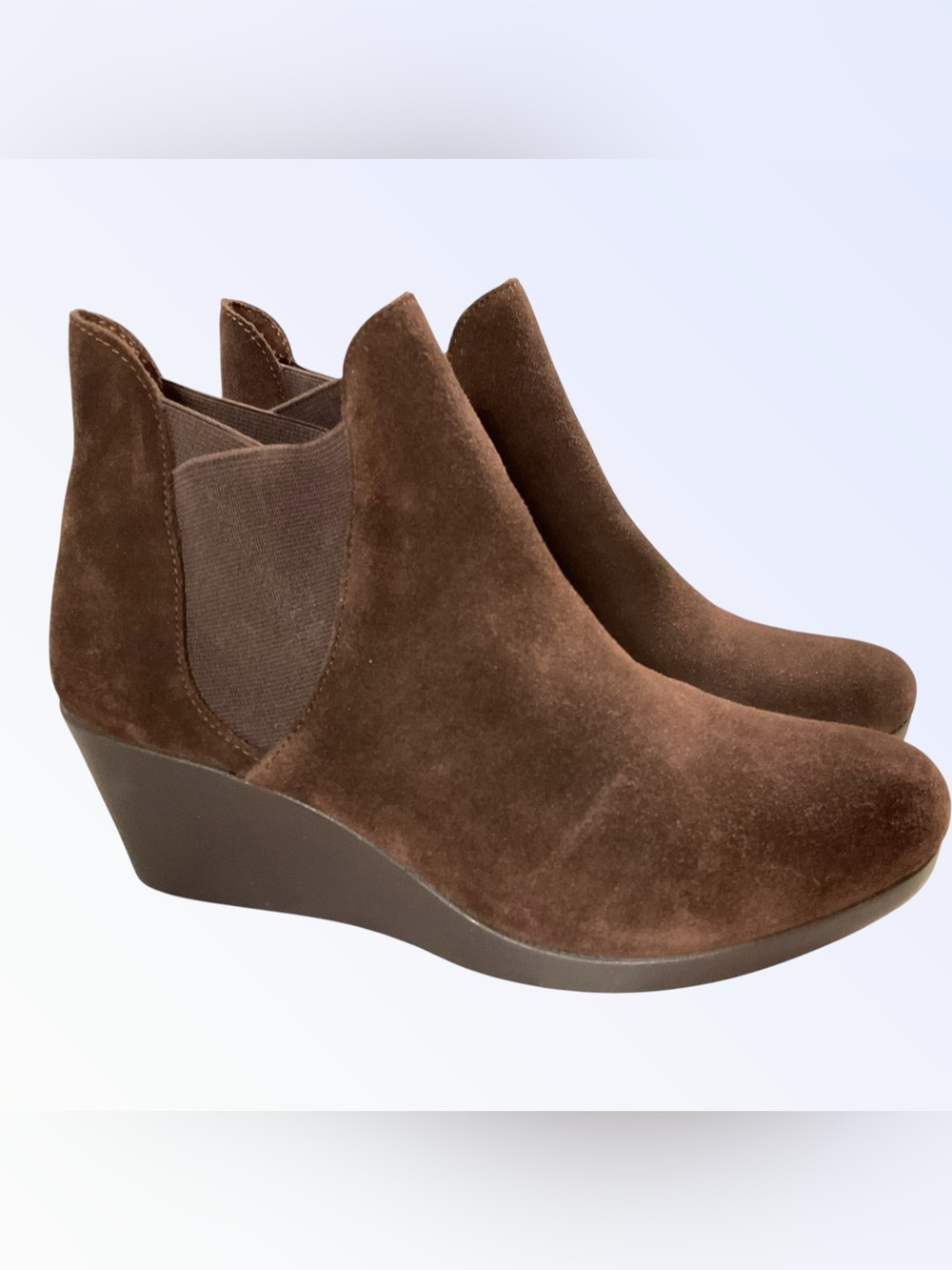 Crocs Women's Suede Brown Wedge Chelsea Slip-on Espresso Bootie Size 8.5